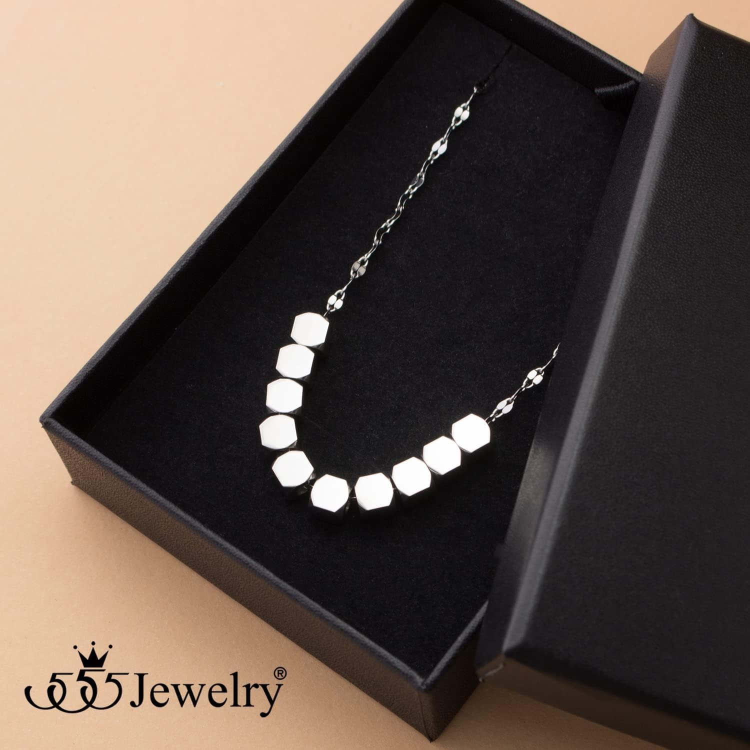 image:image555Jewelry Stainless Steel Tiny Sliding Cubes Anchor Chain Necklace for Women amp LadiesSilver