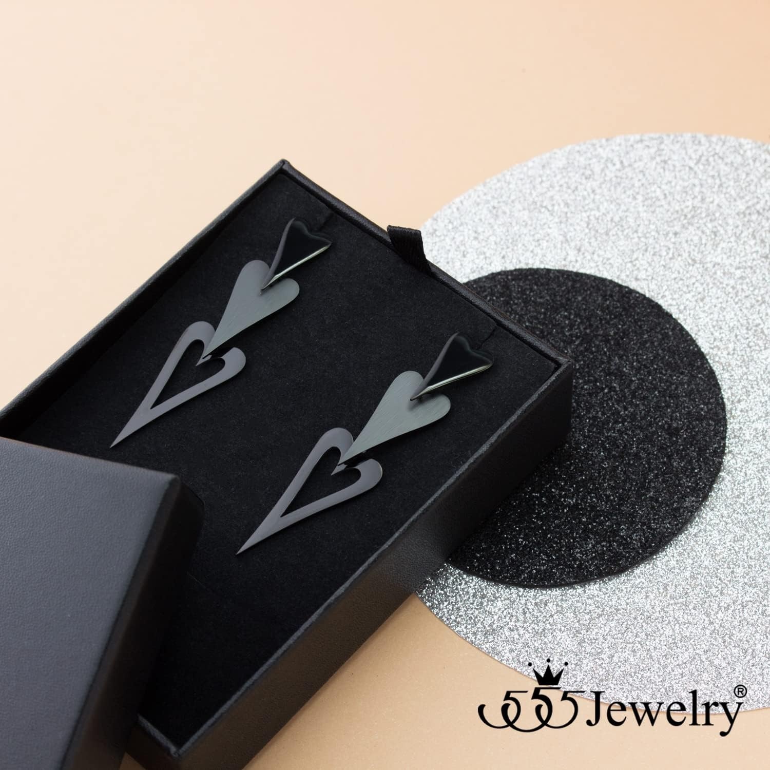 image:image555Jewelry Stainless Steel Trio Heart Dangle Earrings for Women amp LadiesBlack
