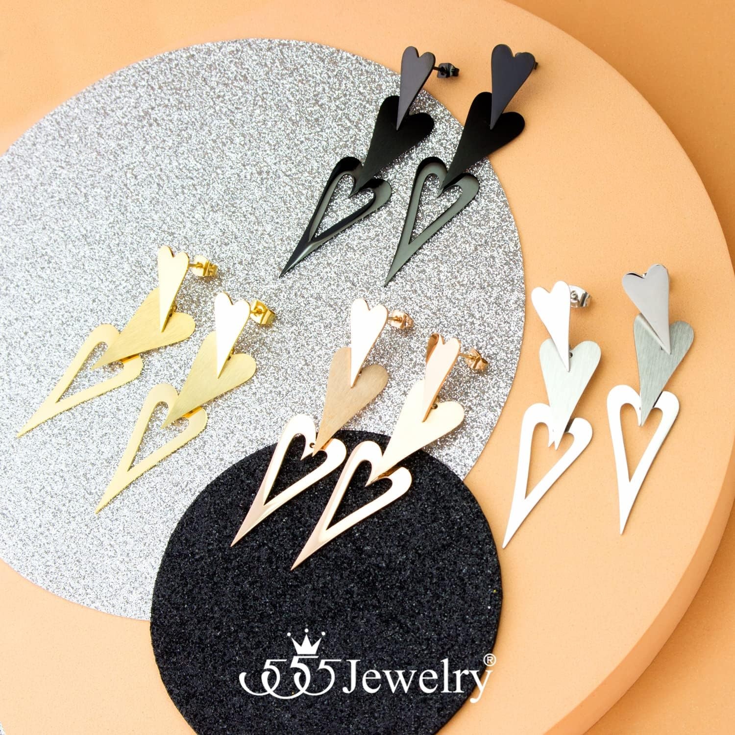 image:image555Jewelry Stainless Steel Trio Heart Dangle Earrings for Women amp LadiesBlack