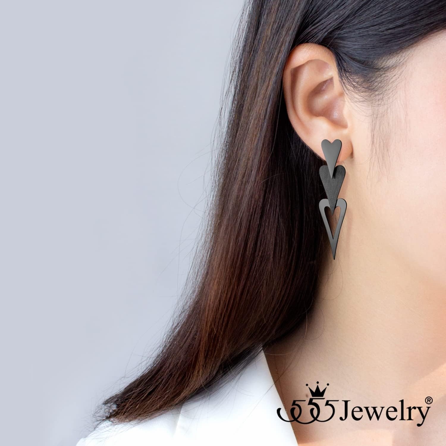 image:image555Jewelry Stainless Steel Trio Heart Dangle Earrings for Women amp LadiesBlack