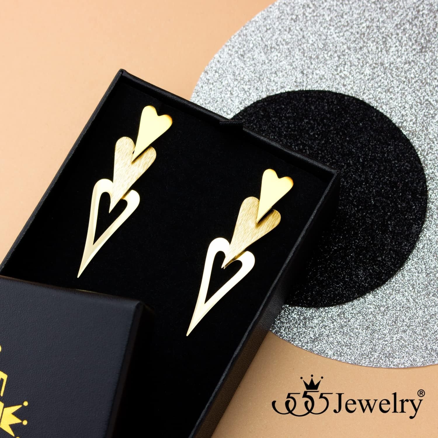 image:image555Jewelry Stainless Steel Trio Heart Dangle Earrings for Women amp LadiesGold