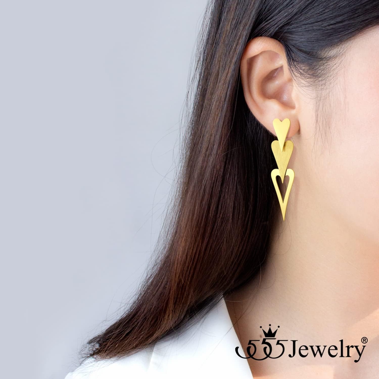 image:image555Jewelry Stainless Steel Trio Heart Dangle Earrings for Women amp LadiesGold