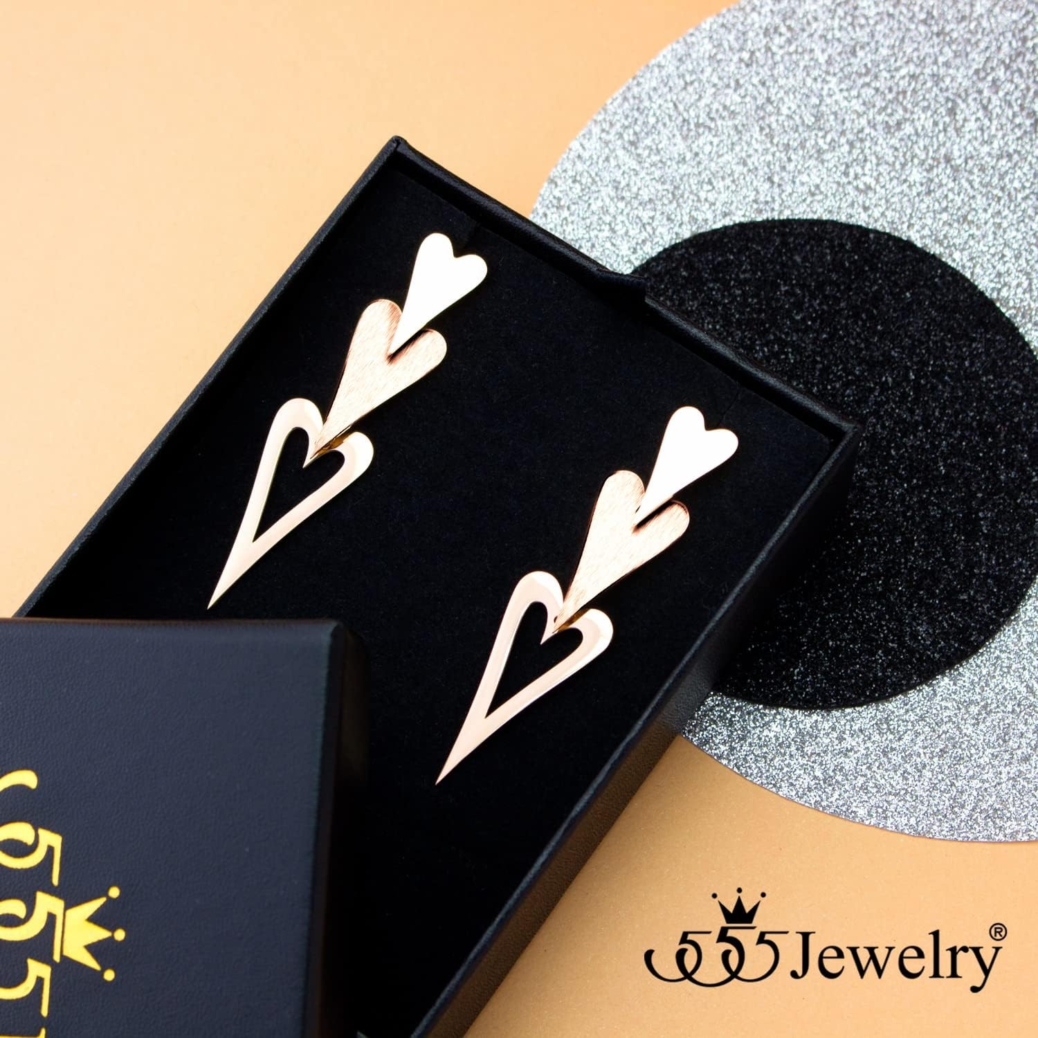 image:image555Jewelry Stainless Steel Trio Heart Dangle Earrings for Women amp LadiesRose Gold