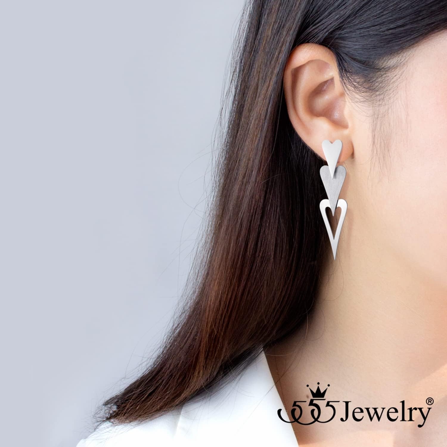 image:image555Jewelry Stainless Steel Trio Heart Dangle Earrings for Women amp LadiesSilver