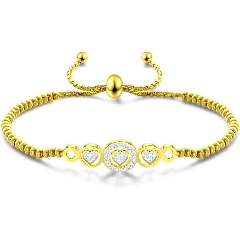 image:image555Jewelry Adjustable Slider Cuff CZ Hearts Bolo Bracelet for Women amp LadiesGold