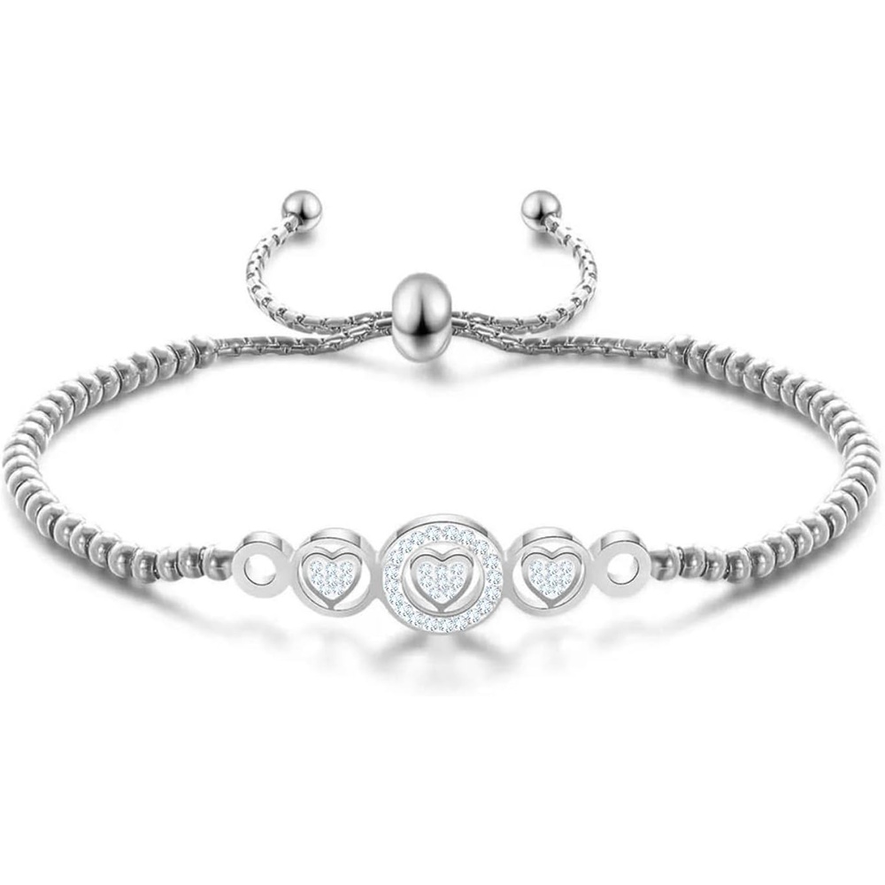 image:image555Jewelry Adjustable Slider Cuff CZ Hearts Bolo Bracelet for Women amp LadiesSilver