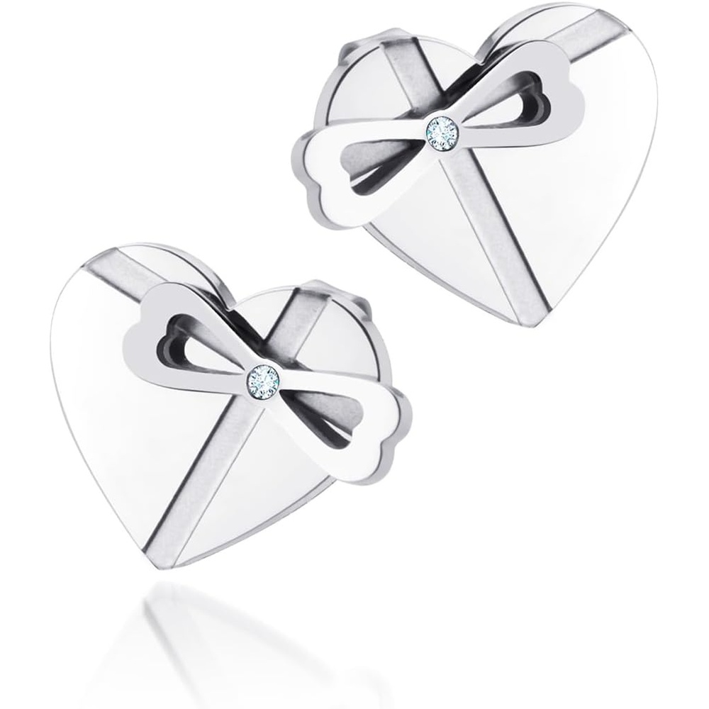 image:image555Jewelry Delicate Small Heart amp bowknot Stud Earrings for Women amp LadiesSilver