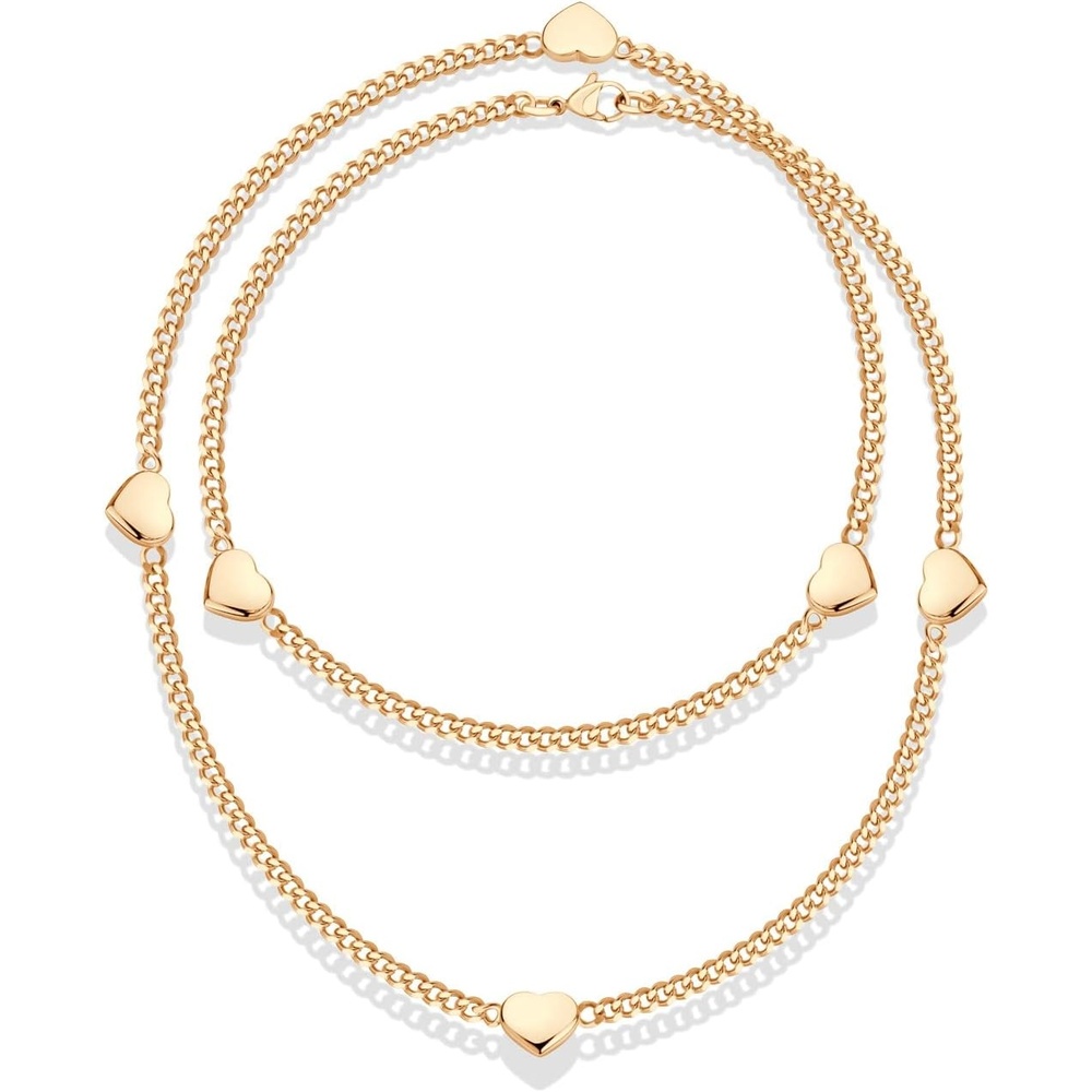 image:image555Jewelry Long Stainless Steel Stationed Hearts Curb Link Chain Necklace for WomenRose Gold