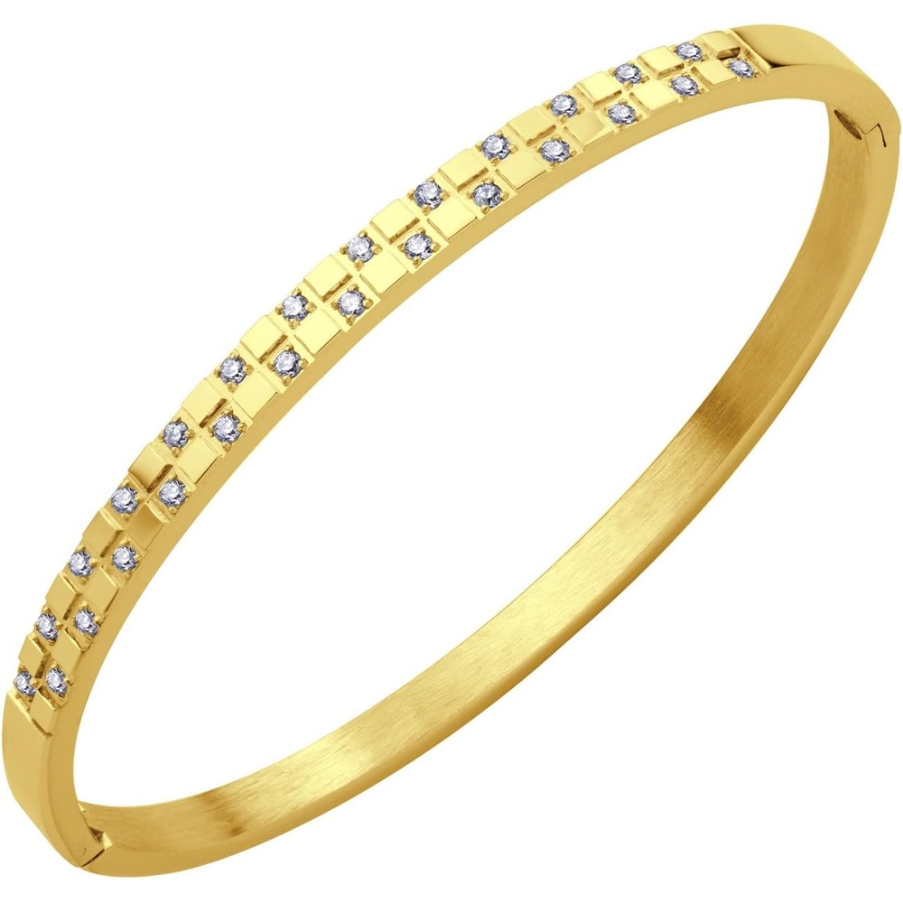 image:image555Jewelry Luxury CZ Stainless Steel Hinged Cuff Bangle Bracelet for WomenGold