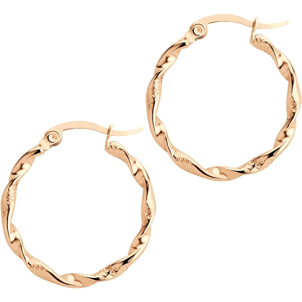 image:image555Jewelry Medium Twisted Wire Round Stainless Steel Hoop Earrings for WomenRose Gold