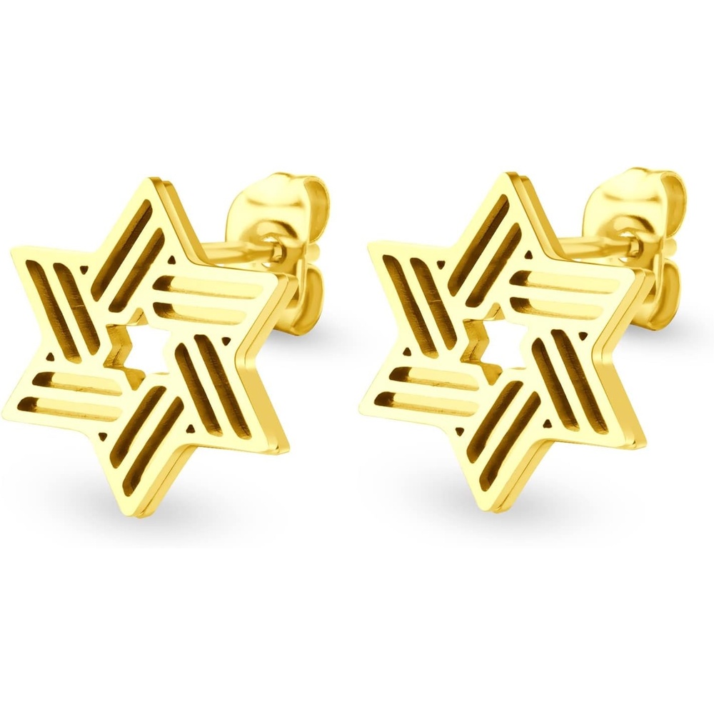 image:image555Jewelry Modern Hypoallergenic Stainless Steel Ribbed Star of David Stud Earrings for WomenGold