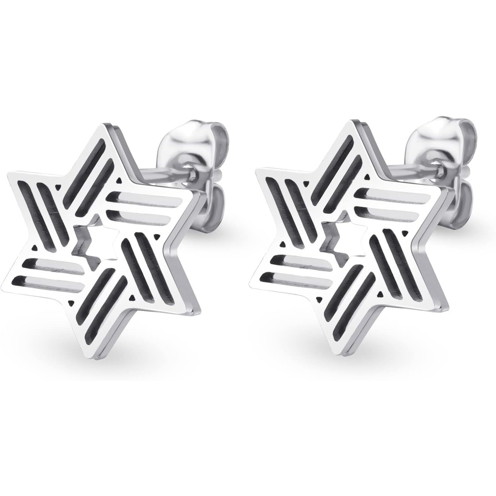 image:image555Jewelry Modern Hypoallergenic Stainless Steel Ribbed Star of David Stud Earrings for WomenSilver