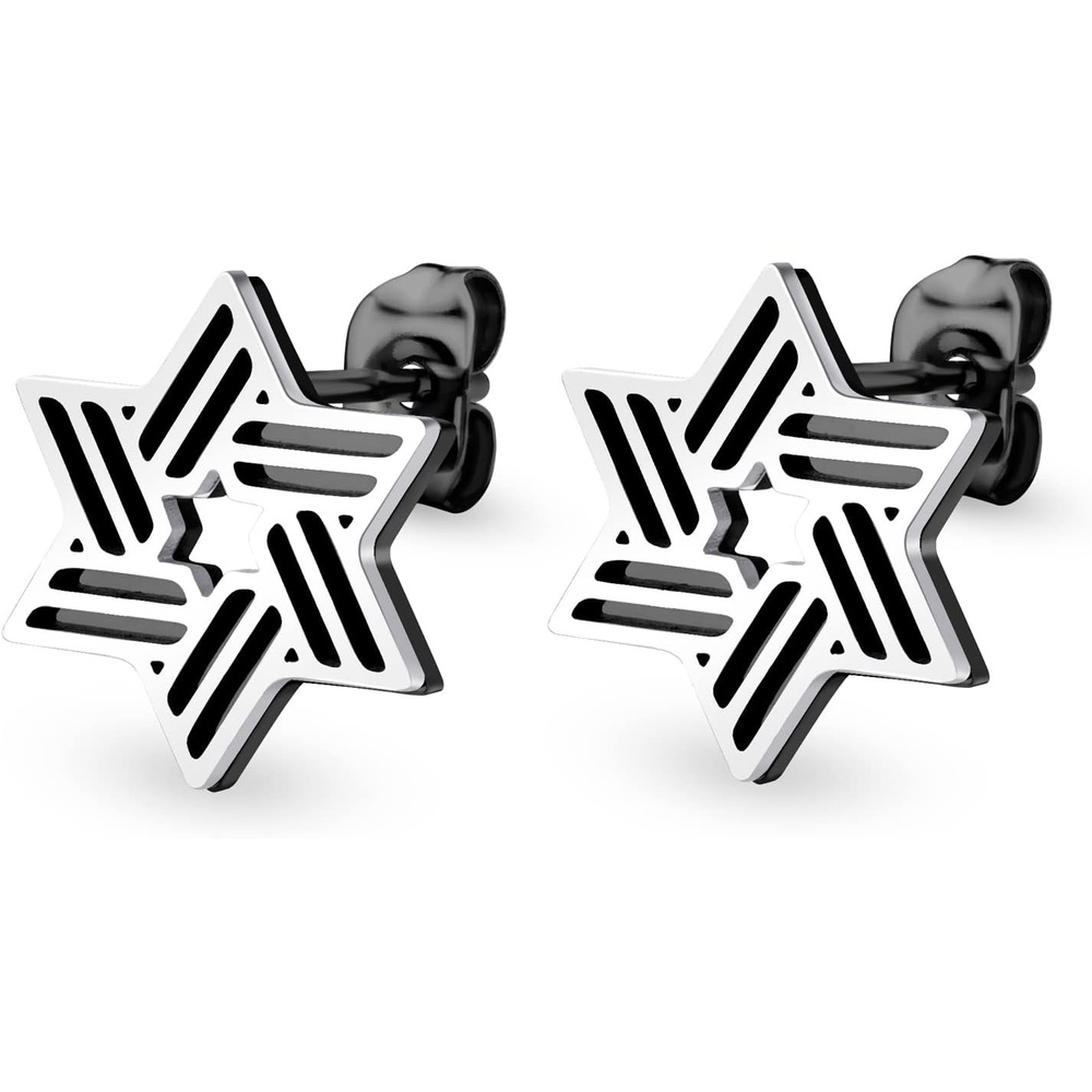 image:image555Jewelry Modern Hypoallergenic Stainless Steel Ribbed Star of David Stud Earrings for WomenSilverBlack