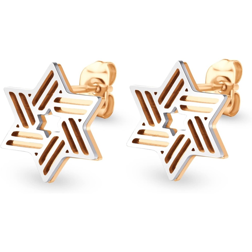 image:image555Jewelry Modern Hypoallergenic Stainless Steel Ribbed Star of David Stud Earrings for WomenSilverRose Gold