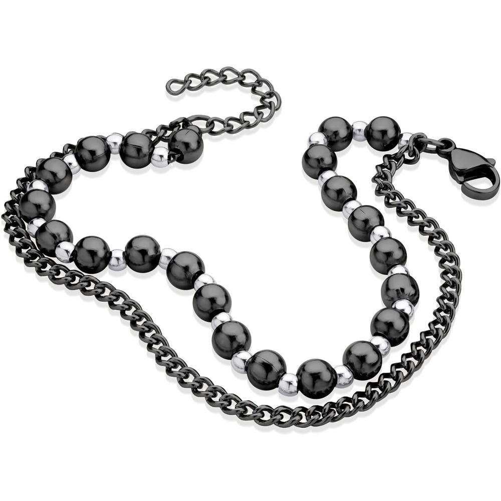 image:image555Jewelry Stainless Steel Ball Bead amp Chain Wrap Bracelet for Women amp Ladies 7 Inch 1 Inch ExtensionBlackSilver
