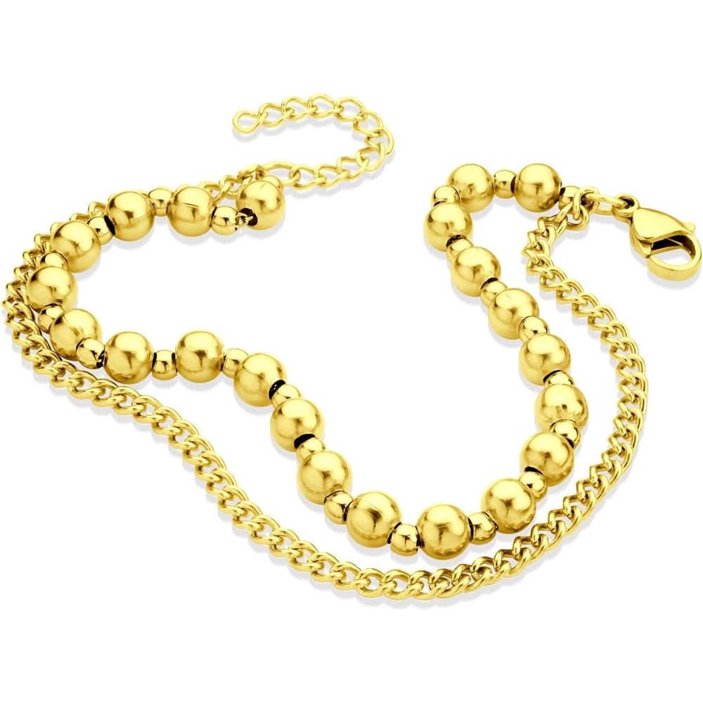 image:image555Jewelry Stainless Steel Ball Bead amp Chain Wrap Bracelet for Women amp Ladies 7 Inch 1 Inch ExtensionGold