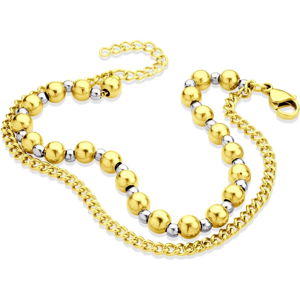 image:image555Jewelry Stainless Steel Ball Bead amp Chain Wrap Bracelet for Women amp Ladies 7 Inch 1 Inch ExtensionGoldSilver