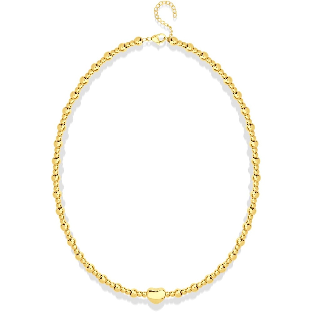 image:image555Jewelry Stainless Steel Ball Beaded Heart Necklace for Women amp LadiesGold