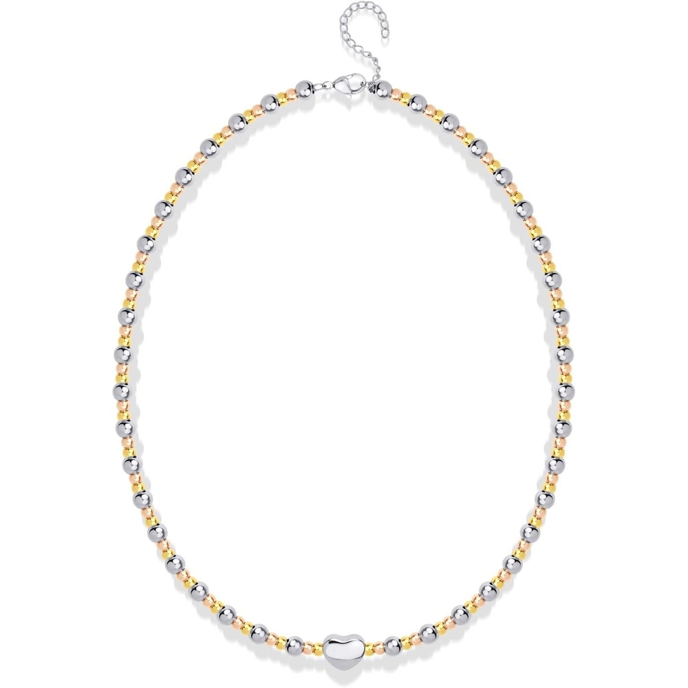 image:image555Jewelry Stainless Steel Ball Beaded Heart Necklace for Women amp LadiesMulticolor