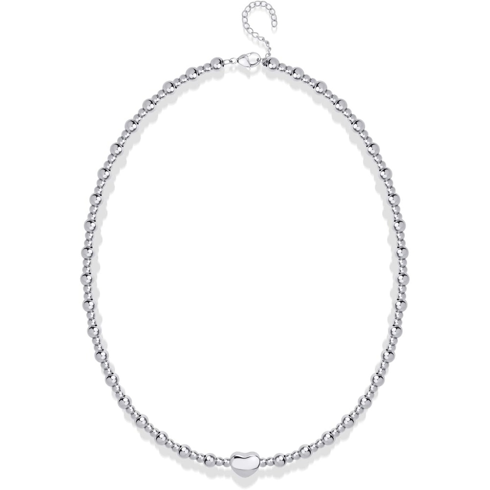image:image555Jewelry Stainless Steel Ball Beaded Heart Necklace for Women amp LadiesSilver