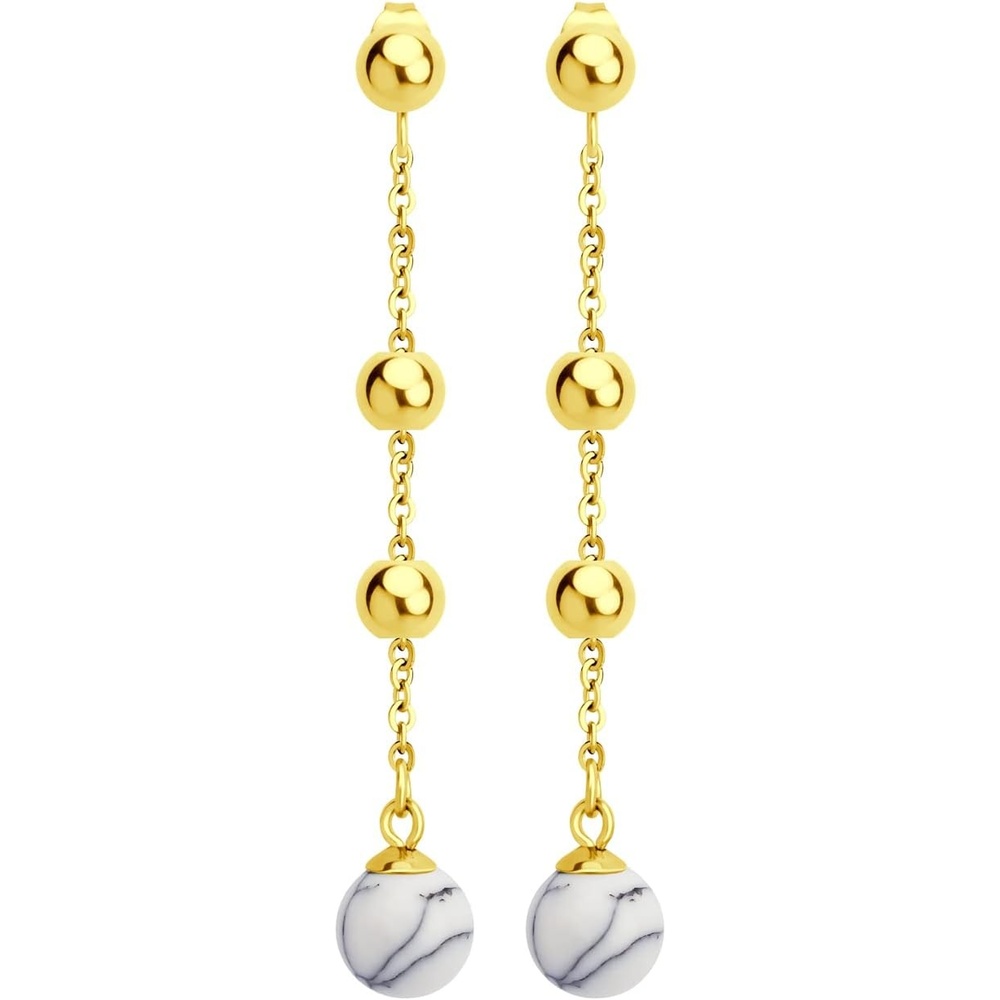 image:image555Jewelry Stainless Steel Beaded Dangle HowliteTurquoise Stud Earrings for WomenGold Howlite