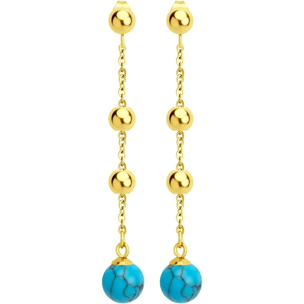 image:image555Jewelry Stainless Steel Beaded Dangle HowliteTurquoise Stud Earrings for WomenGold Turquoise
