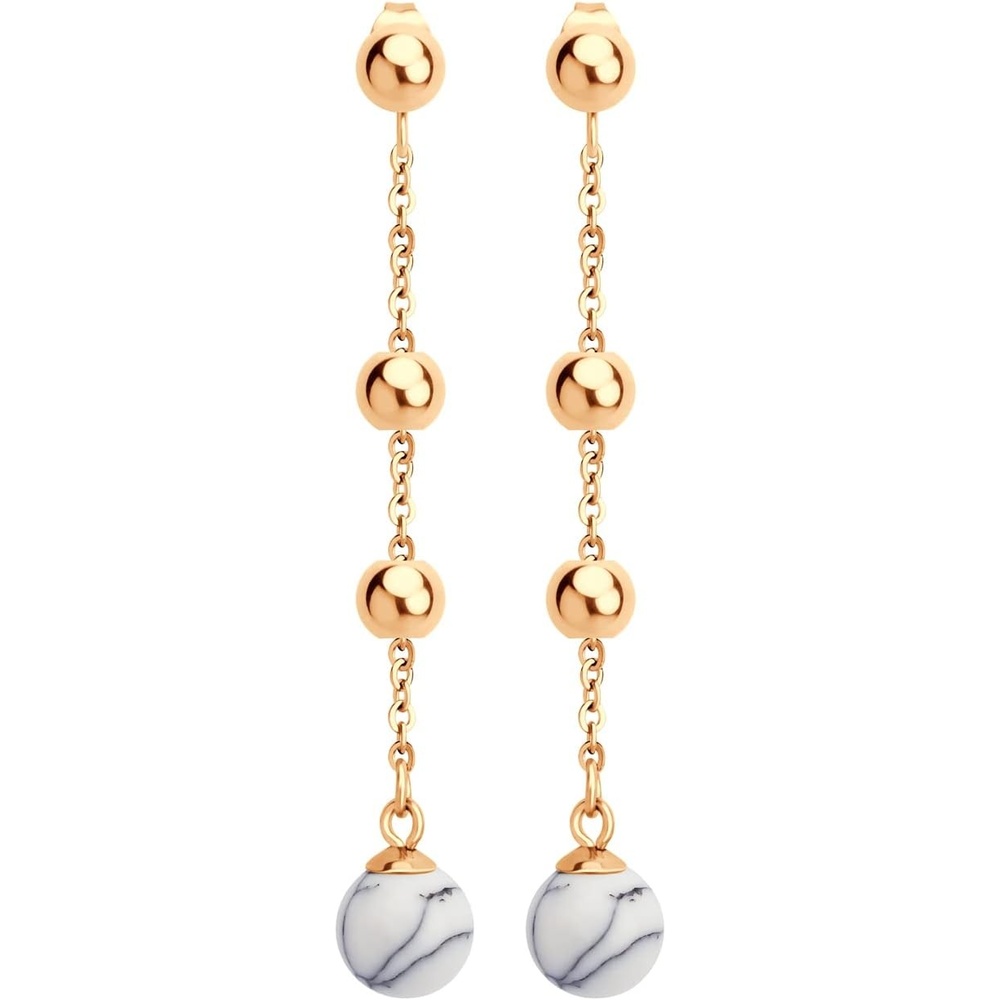 image:image555Jewelry Stainless Steel Beaded Dangle HowliteTurquoise Stud Earrings for WomenRose Gold Howlite