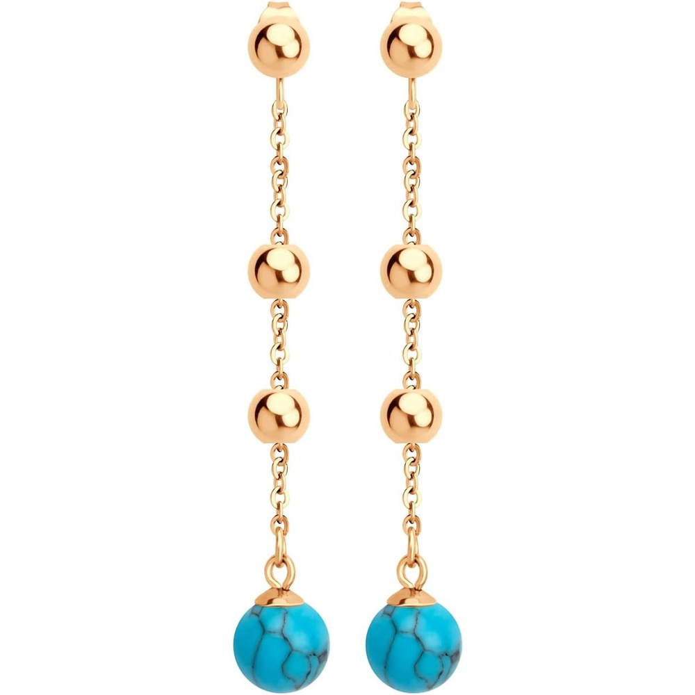 image:image555Jewelry Stainless Steel Beaded Dangle HowliteTurquoise Stud Earrings for WomenRose Gold Turquoise