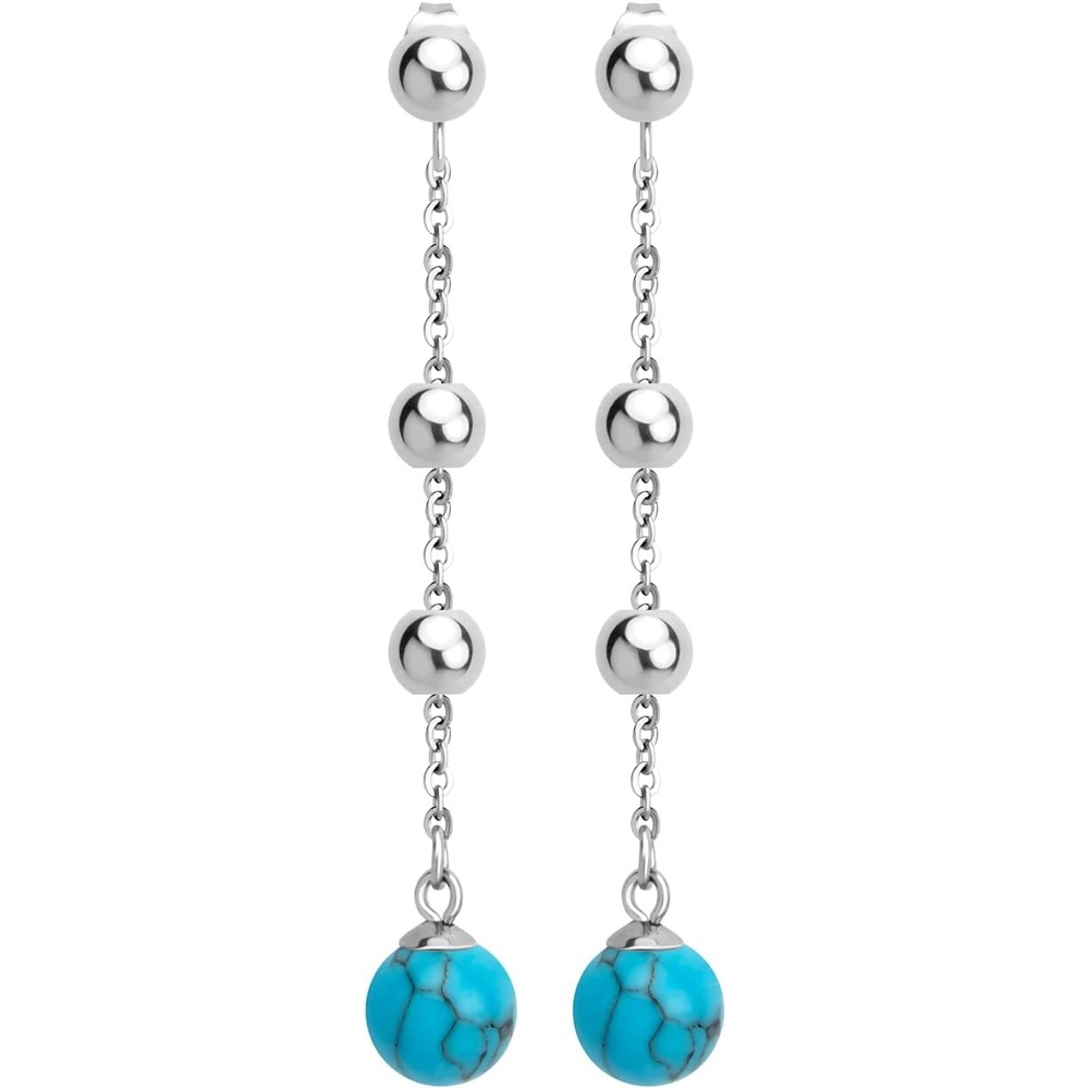 image:image555Jewelry Stainless Steel Beaded Dangle HowliteTurquoise Stud Earrings for WomenSilver Turquoise