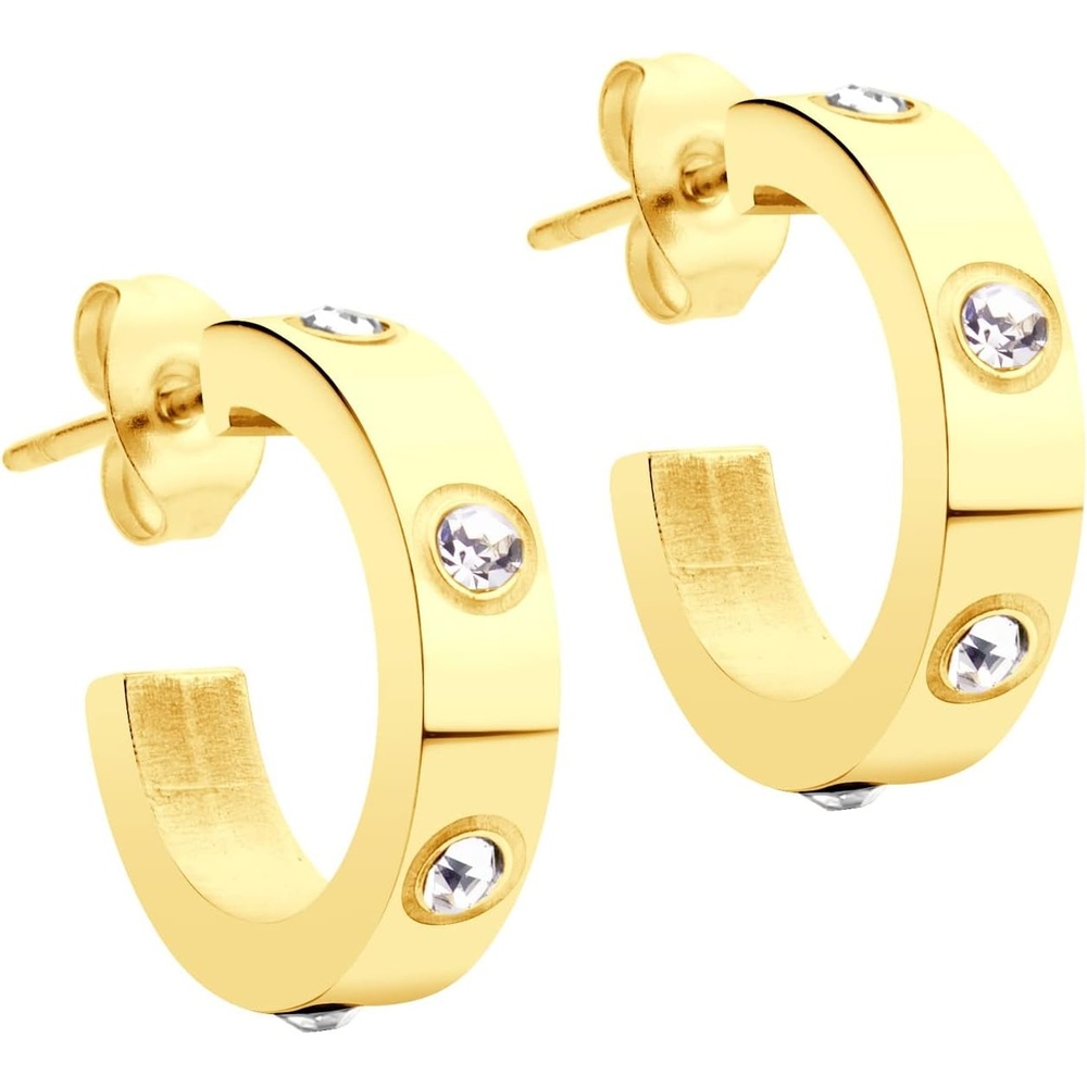 image:image555Jewelry Stainless Steel CZ Huggie Open Hoop Earrings for Women amp LadiesGold
