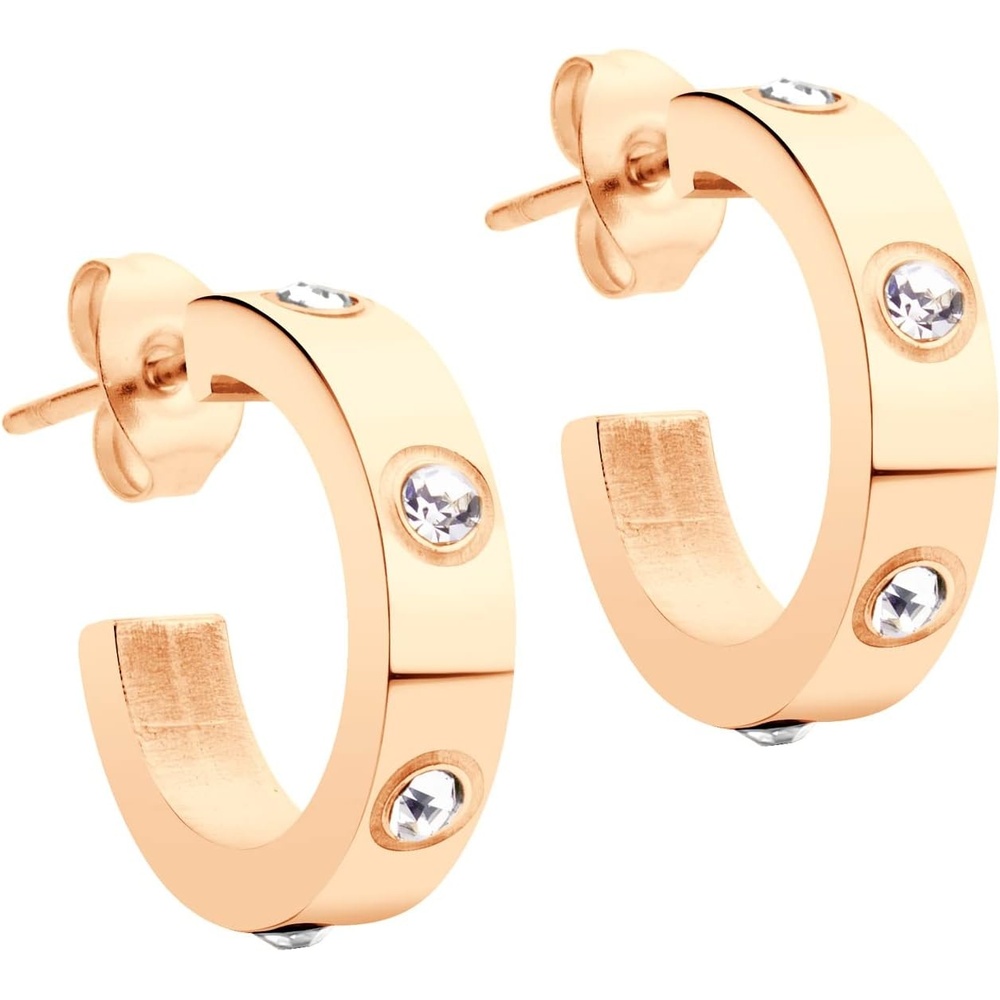 image:image555Jewelry Stainless Steel CZ Huggie Open Hoop Earrings for Women amp LadiesRose Gold