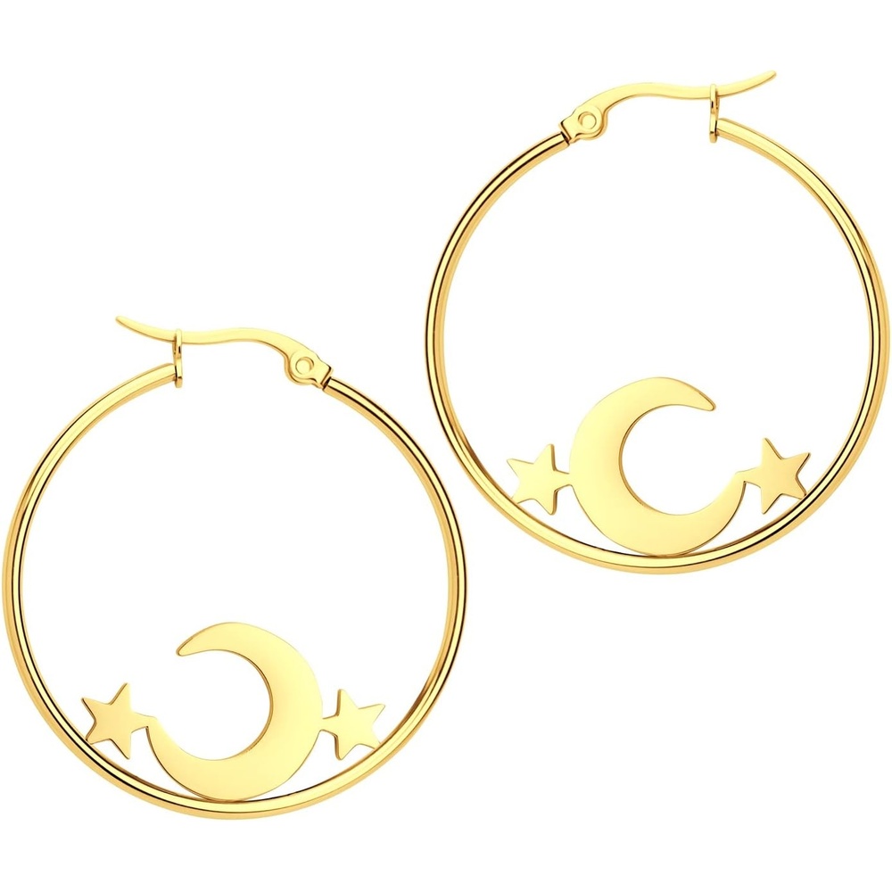 image:image555Jewelry Stainless Steel Celestial Moon amp Stars Hoop Earrings for Women amp LadiesGold