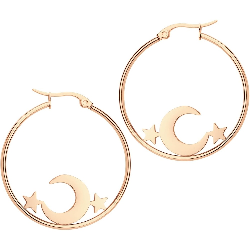 image:image555Jewelry Stainless Steel Celestial Moon amp Stars Hoop Earrings for Women amp LadiesRose Gold