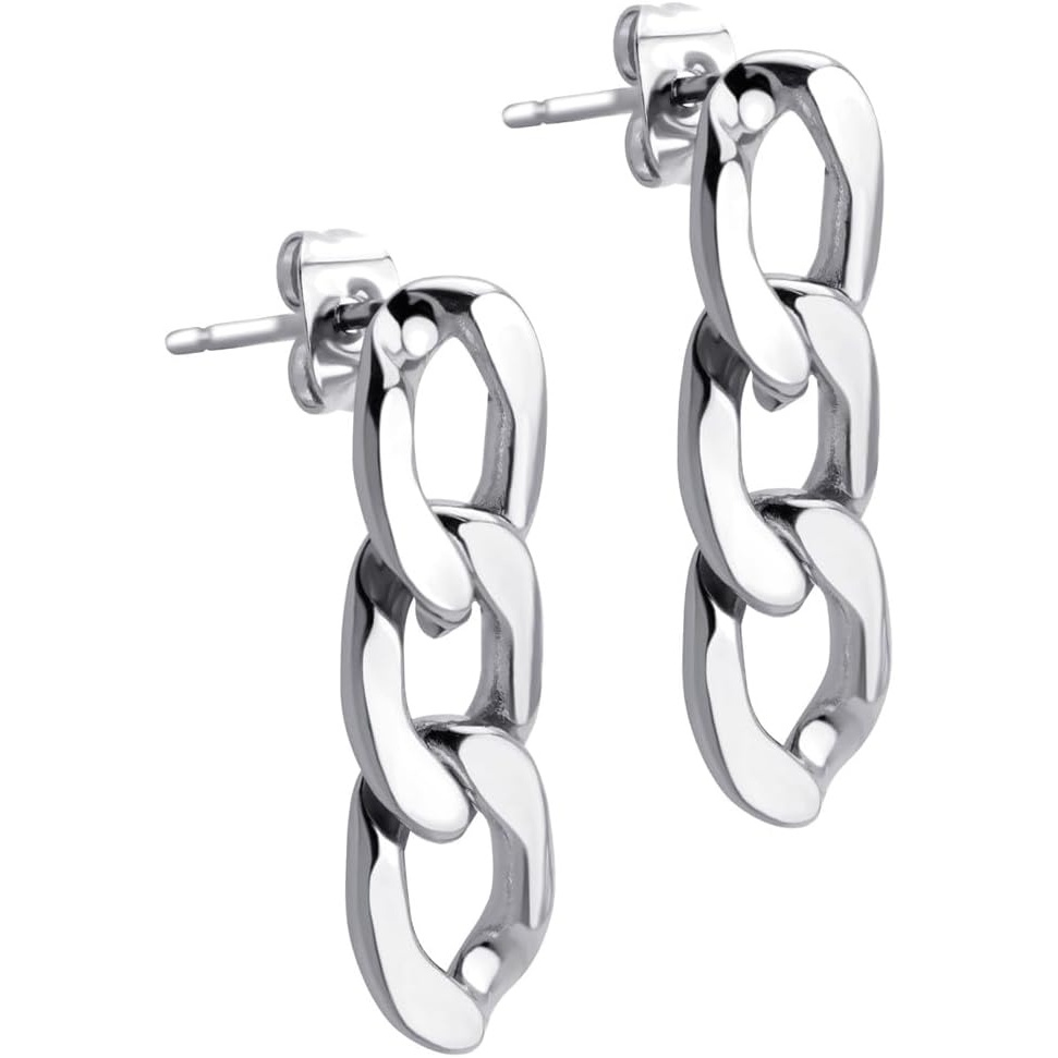 image:image555Jewelry Stainless Steel Cuban Link Chain Stud Earrings for Women amp LadiesSilver