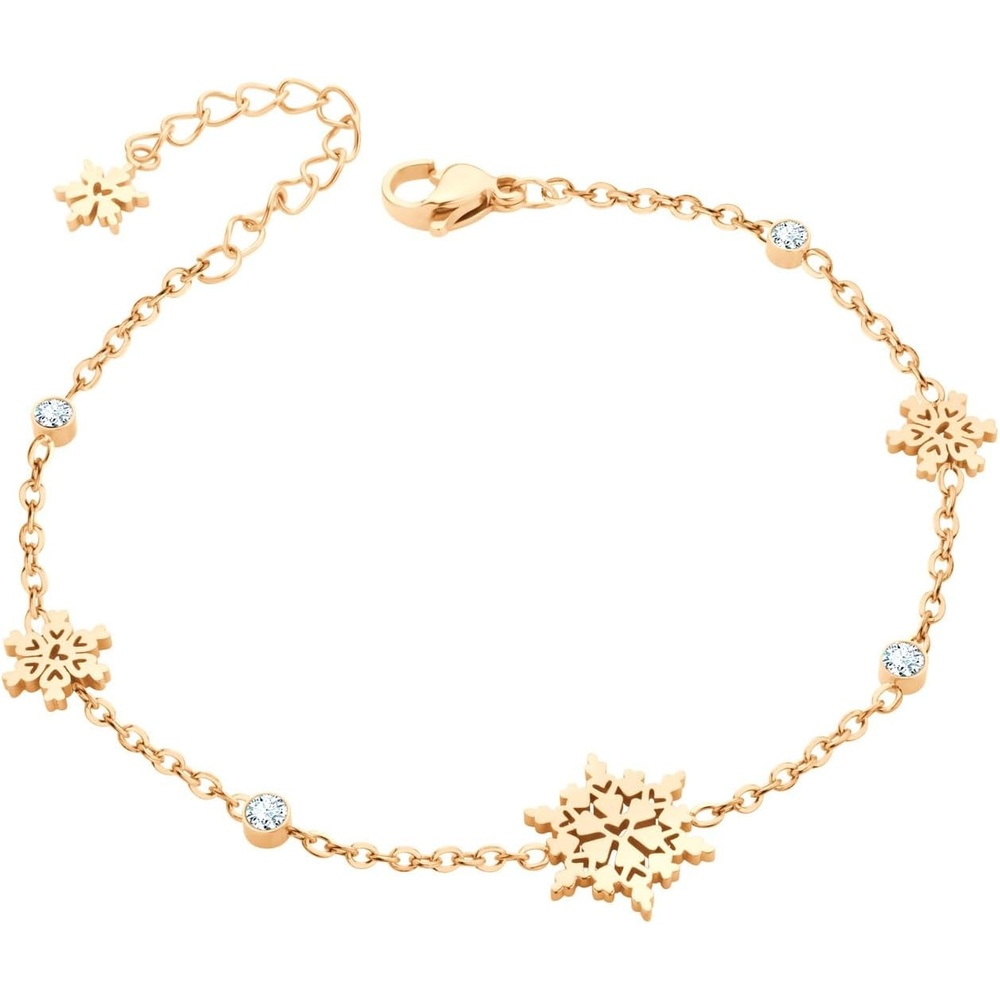 image:image555Jewelry Stainless Steel Delicate Adjustable CZ Snowflake Bracelet for Women amp LadiesRose Gold