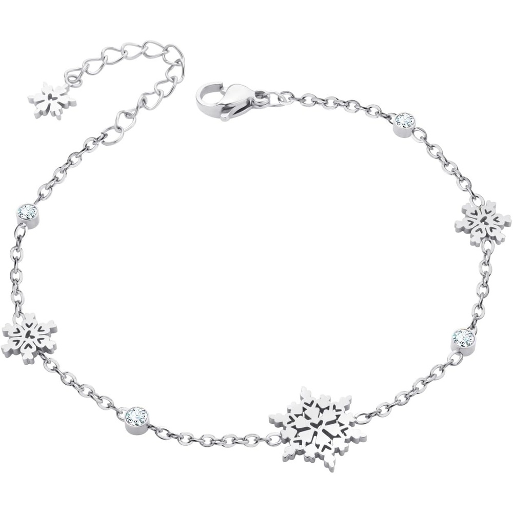 image:image555Jewelry Stainless Steel Delicate Adjustable CZ Snowflake Bracelet for Women amp LadiesSilver
