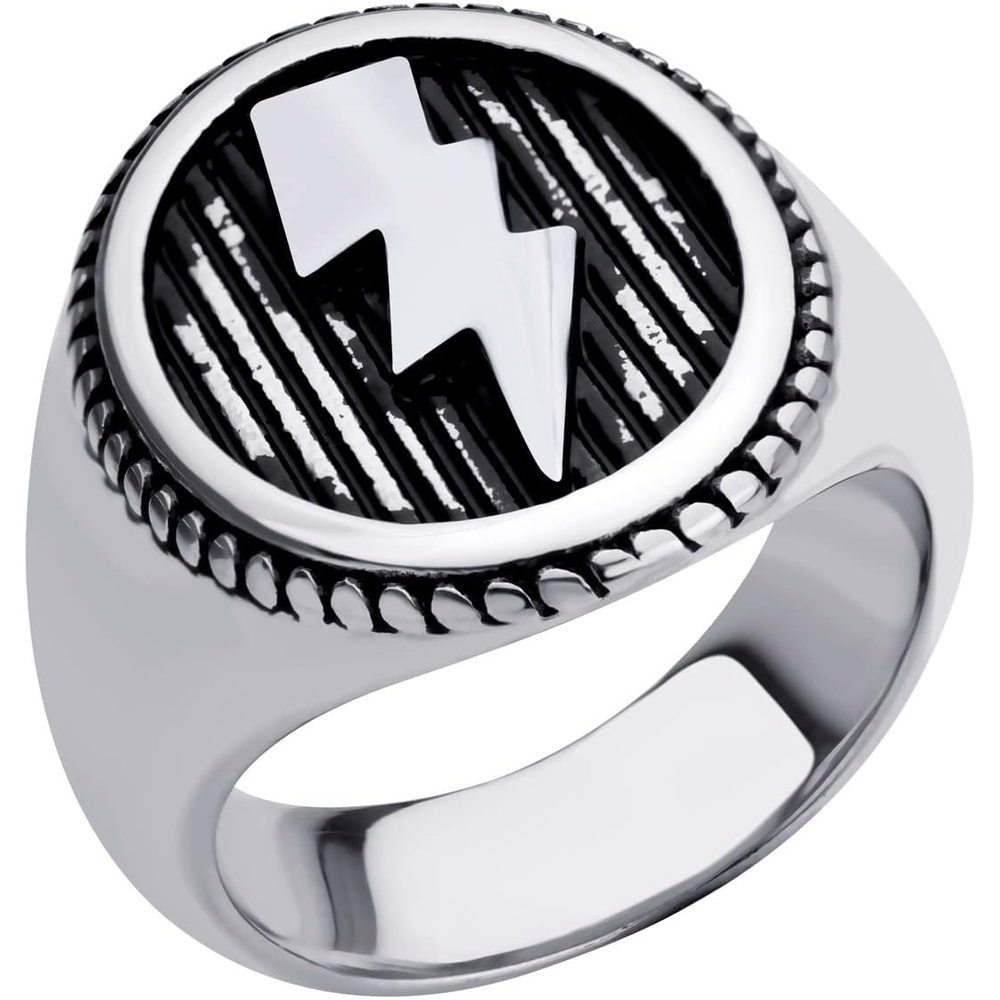 image:image555Jewelry Stainless Steel Flash Thunder Lightning Bolt Signet Ring for Men amp BoysSilver