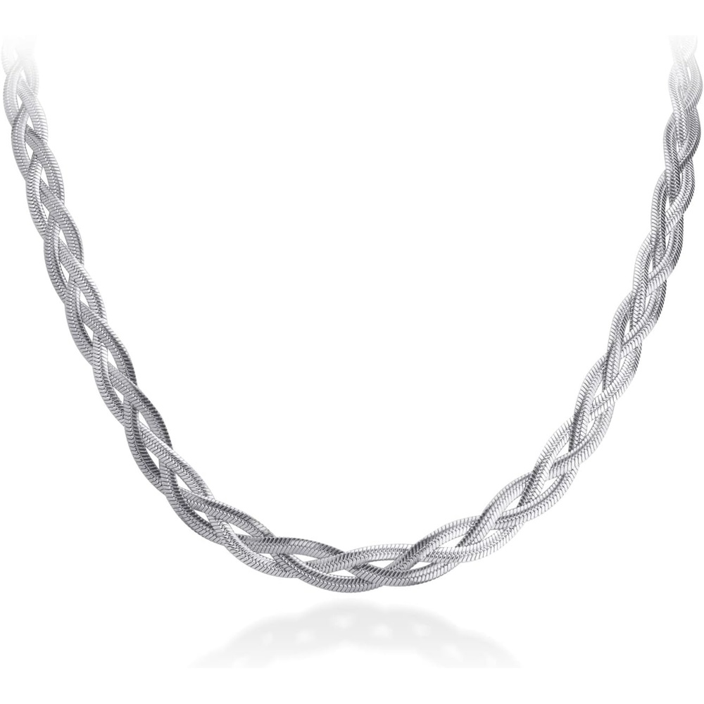 image:image555Jewelry Stainless Steel Flat Braided Snake Chain Necklace for Women amp LadiesSilver