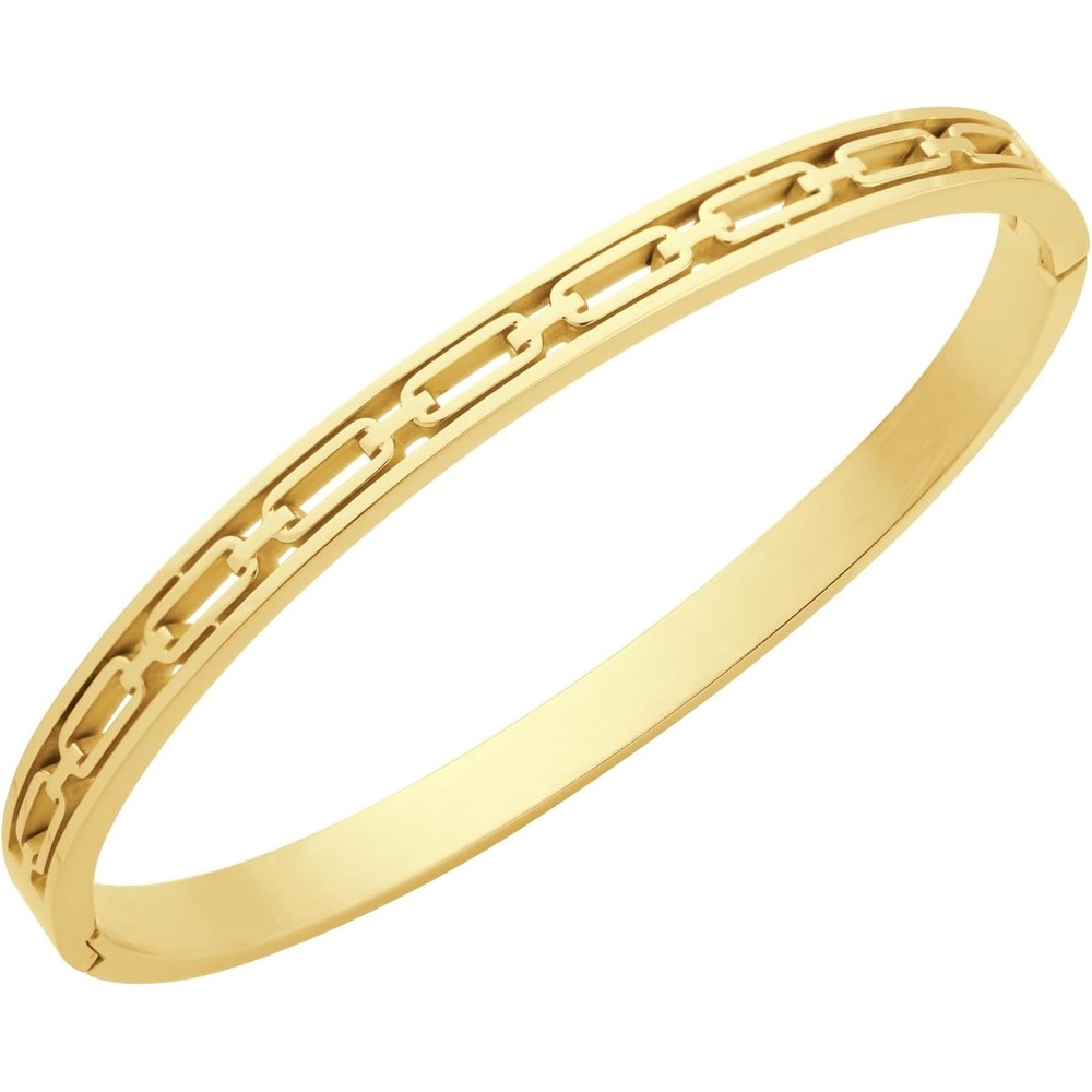 image:image555Jewelry Stainless Steel Hinged Chain Pattern Bangle Bracelet for Women amp MenGold