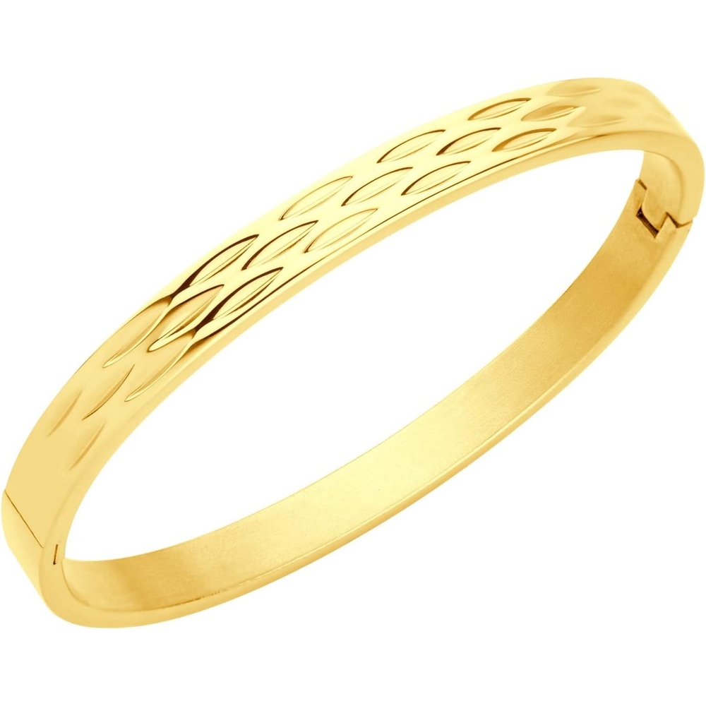 image:image555Jewelry Stainless Steel Hinged Shimmer Cut Cuff Bangle Bracelet for Women amp MenGold