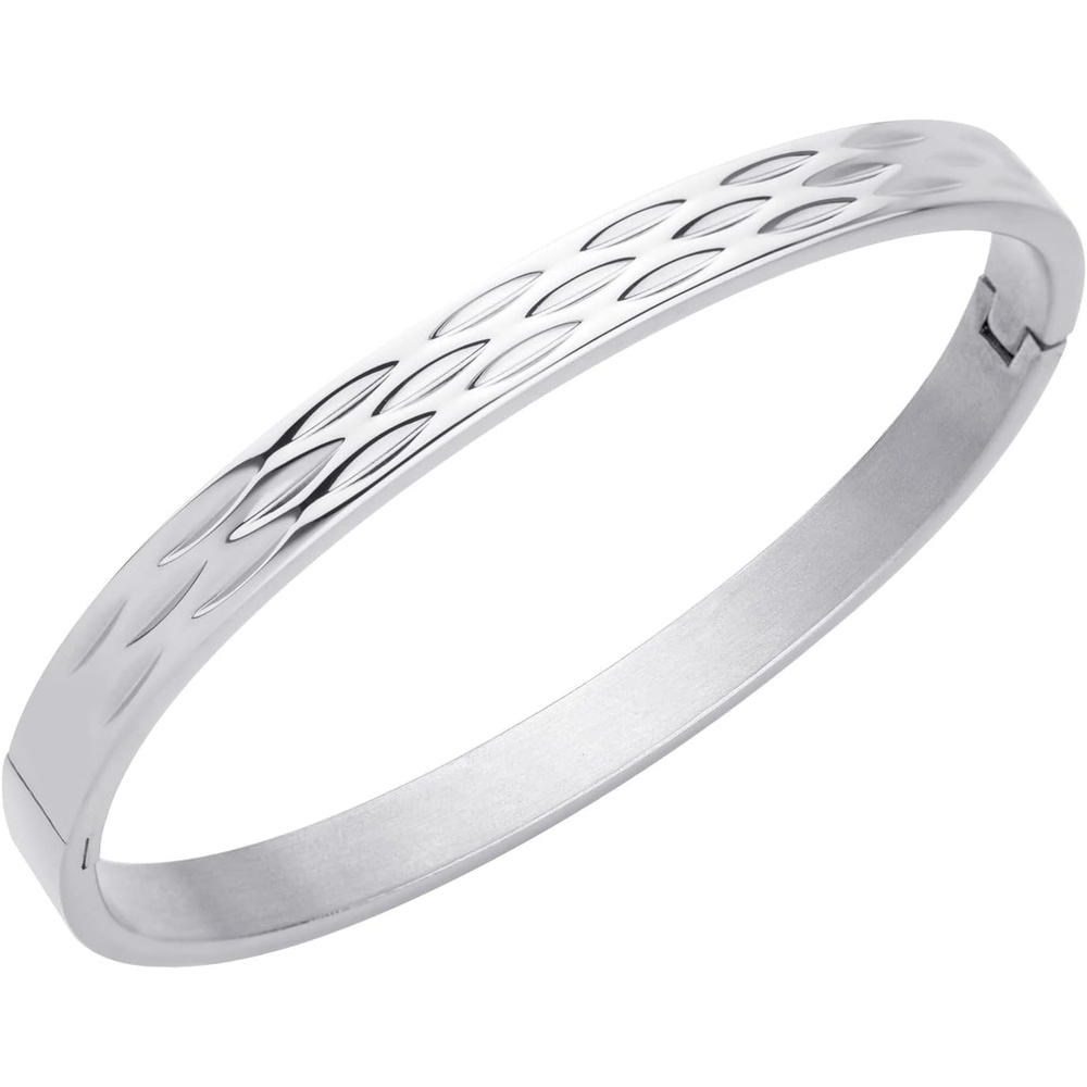 image:image555Jewelry Stainless Steel Hinged Shimmer Cut Cuff Bangle Bracelet for Women amp MenSilver
