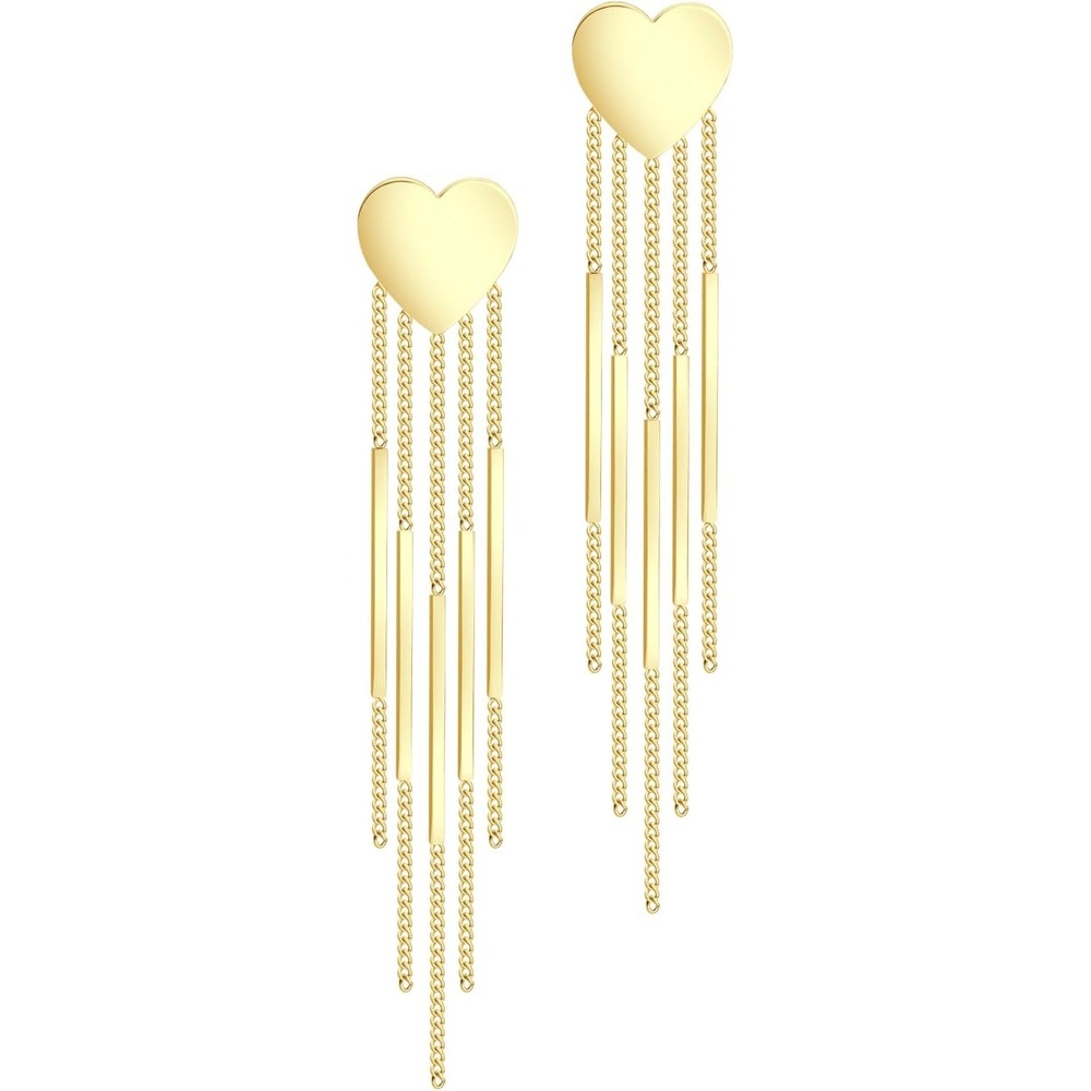 image:image555Jewelry Stainless Steel Long Drop Dangle Bar Tassel Heart Earrings for WomenGold