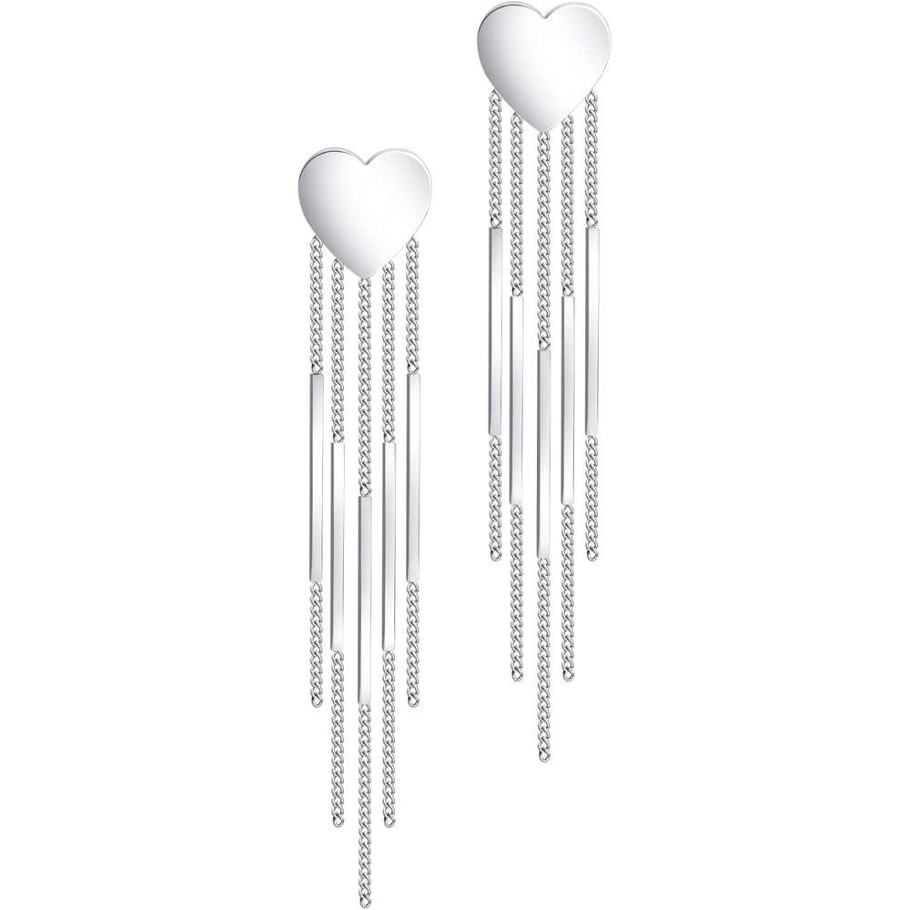 image:image555Jewelry Stainless Steel Long Drop Dangle Bar Tassel Heart Earrings for WomenSilver