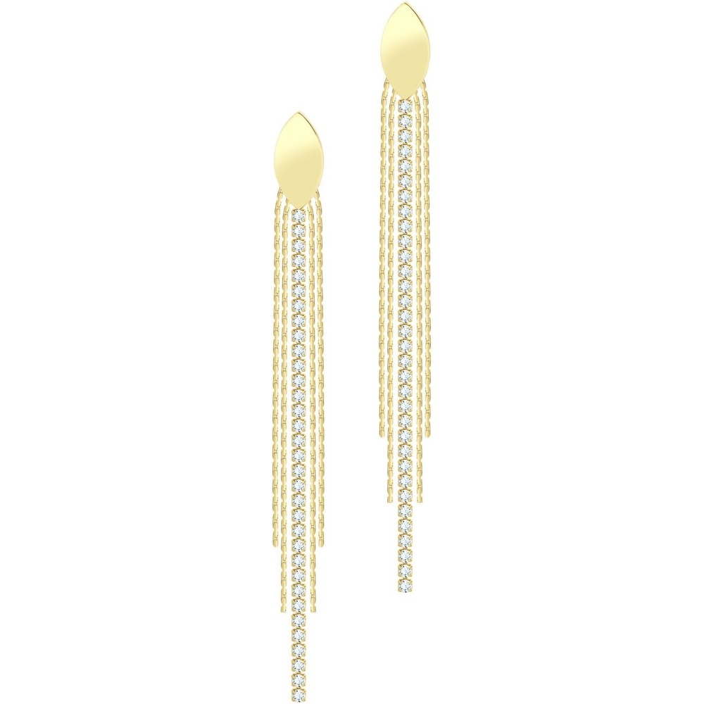 image:image555Jewelry Stainless Steel Long Drop Dangle CZ Tassel Oval Earrings for WomenGold