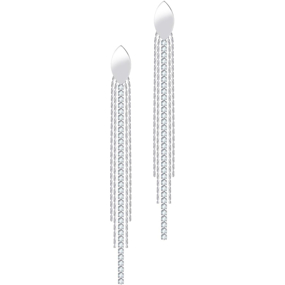 image:image555Jewelry Stainless Steel Long Drop Dangle CZ Tassel Oval Earrings for WomenSilver