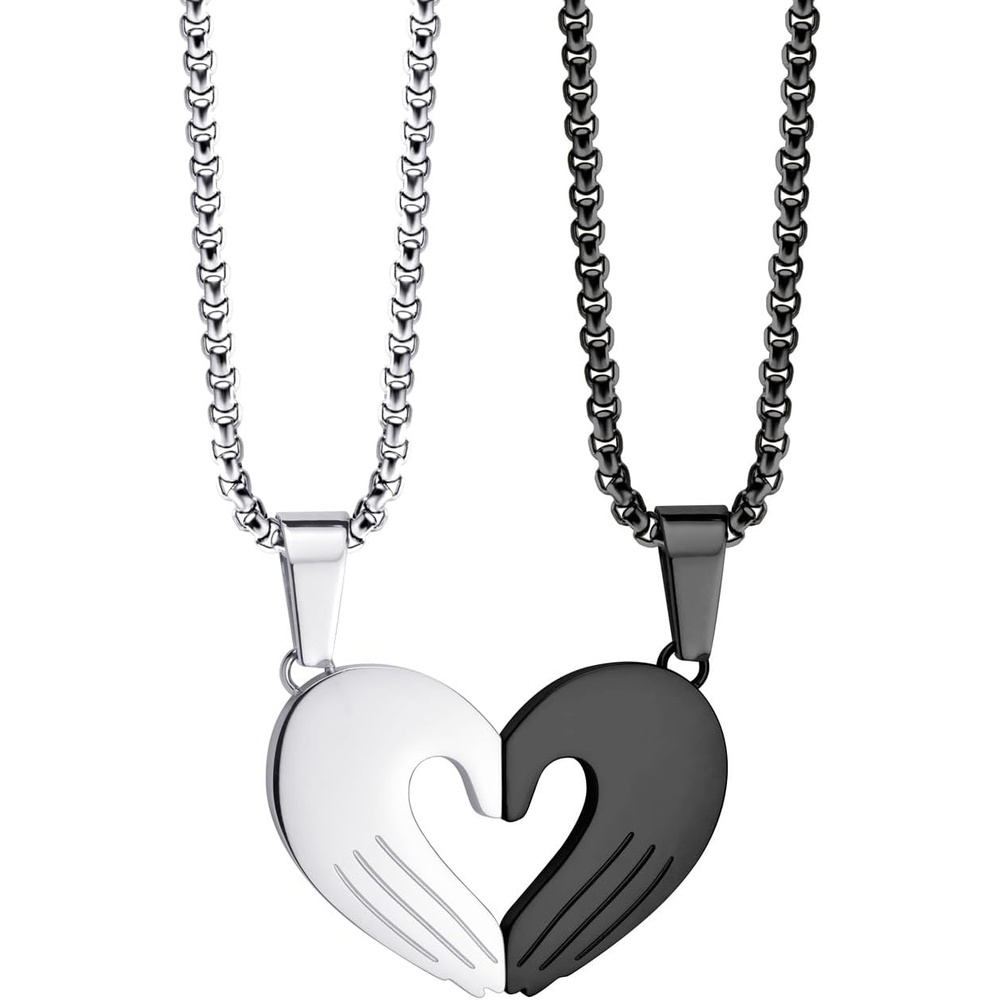 image:image555Jewelry Stainless Steel Magnetic Couples Heart Necklace for Men amp WomenSilver Black