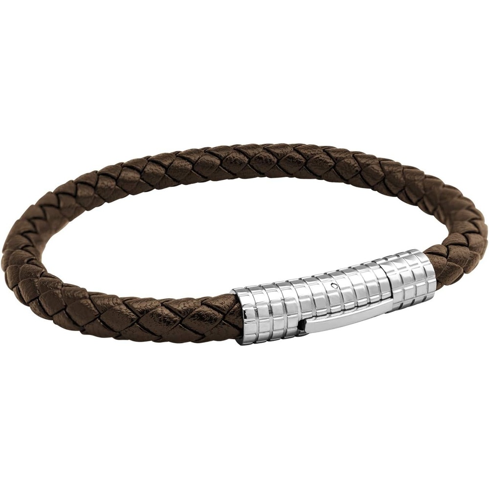 image:image555Jewelry Stainless Steel Ribbed Clasp Braided Black Leather Bracelet for MenBrown Silver Clasp