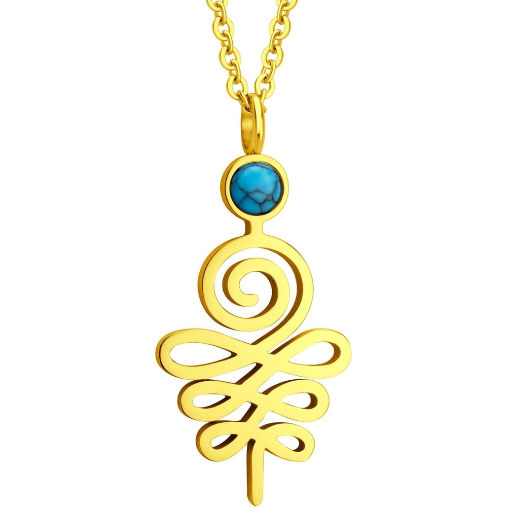 image:image555Jewelry Stainless Steel Spiritual Symbol Unalome Turquoise Necklace for WomenGold