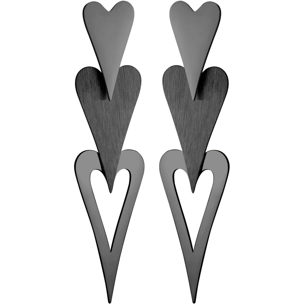 image:image555Jewelry Stainless Steel Trio Heart Dangle Earrings for Women amp LadiesBlack