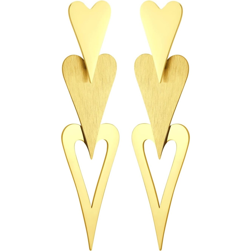 image:image555Jewelry Stainless Steel Trio Heart Dangle Earrings for Women amp LadiesGold